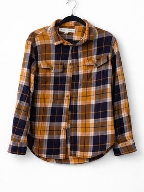 Old Navy Men's Plaid Shirt - Navy and Mustard